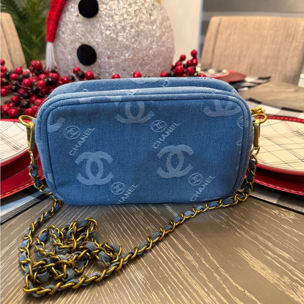 Authentic Chanel Denim Crossbody Bag. This item is a gift with purchase.